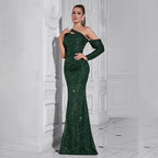 Flowering Girl Women Asymmetric sequin cut out maxi dress in green