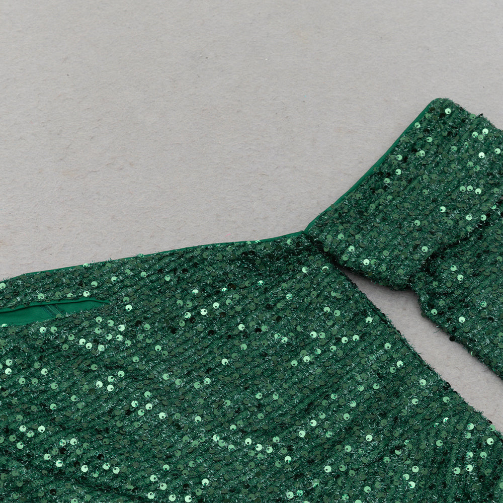 Flowering Girl Women Asymmetric sequin cut out maxi dress in green