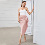 Flowering Girl Women Two-Tone Ruffle Trim Corset Midi Dress