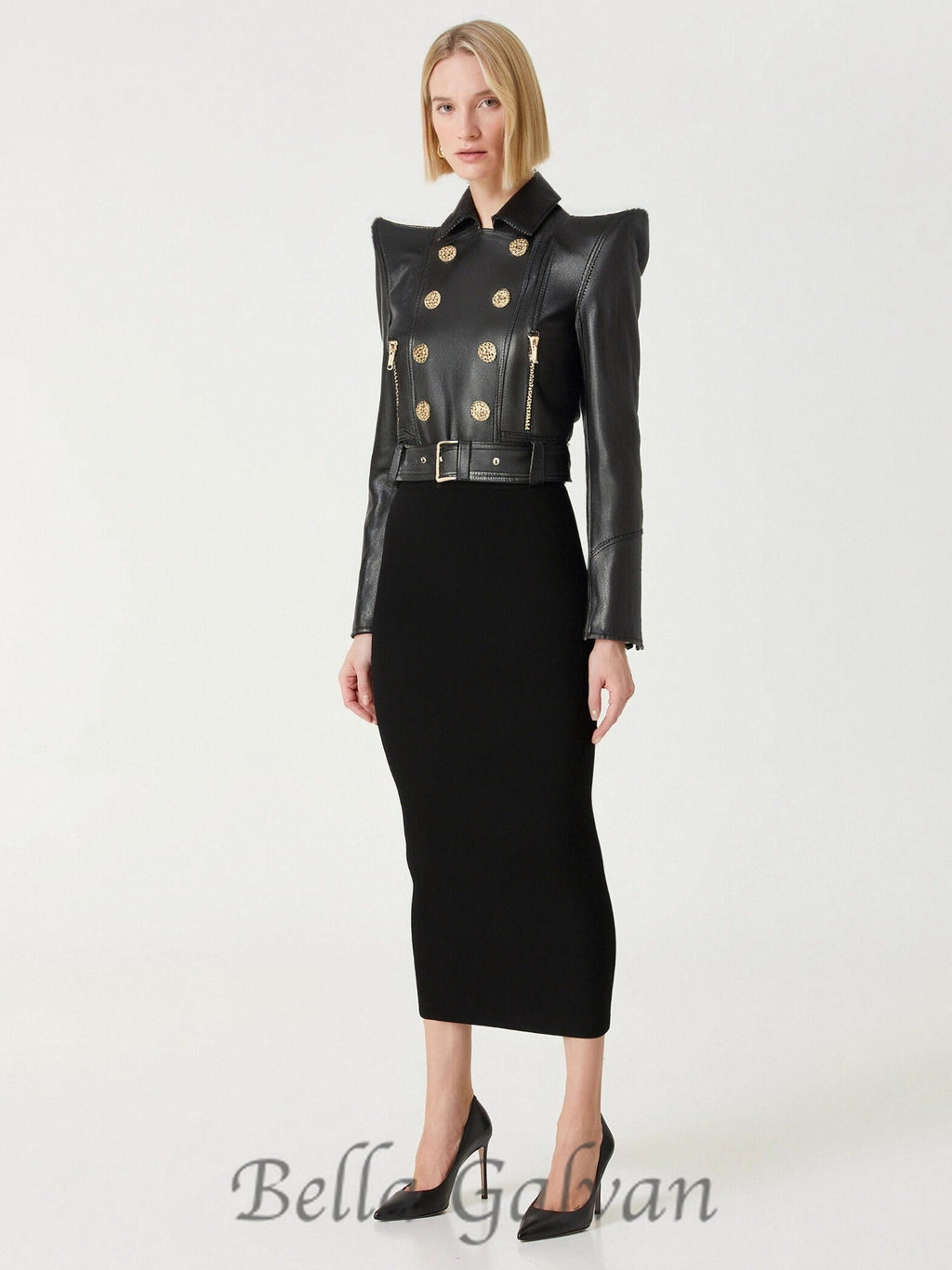 Flowering Girl Women Perfecto cropped leather jacket in black