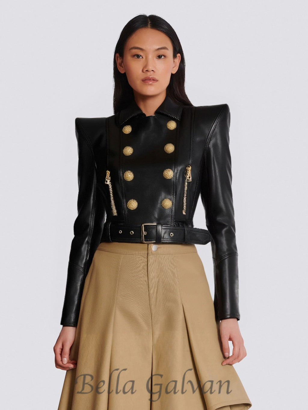Flowering Girl Women Perfecto cropped leather jacket in black