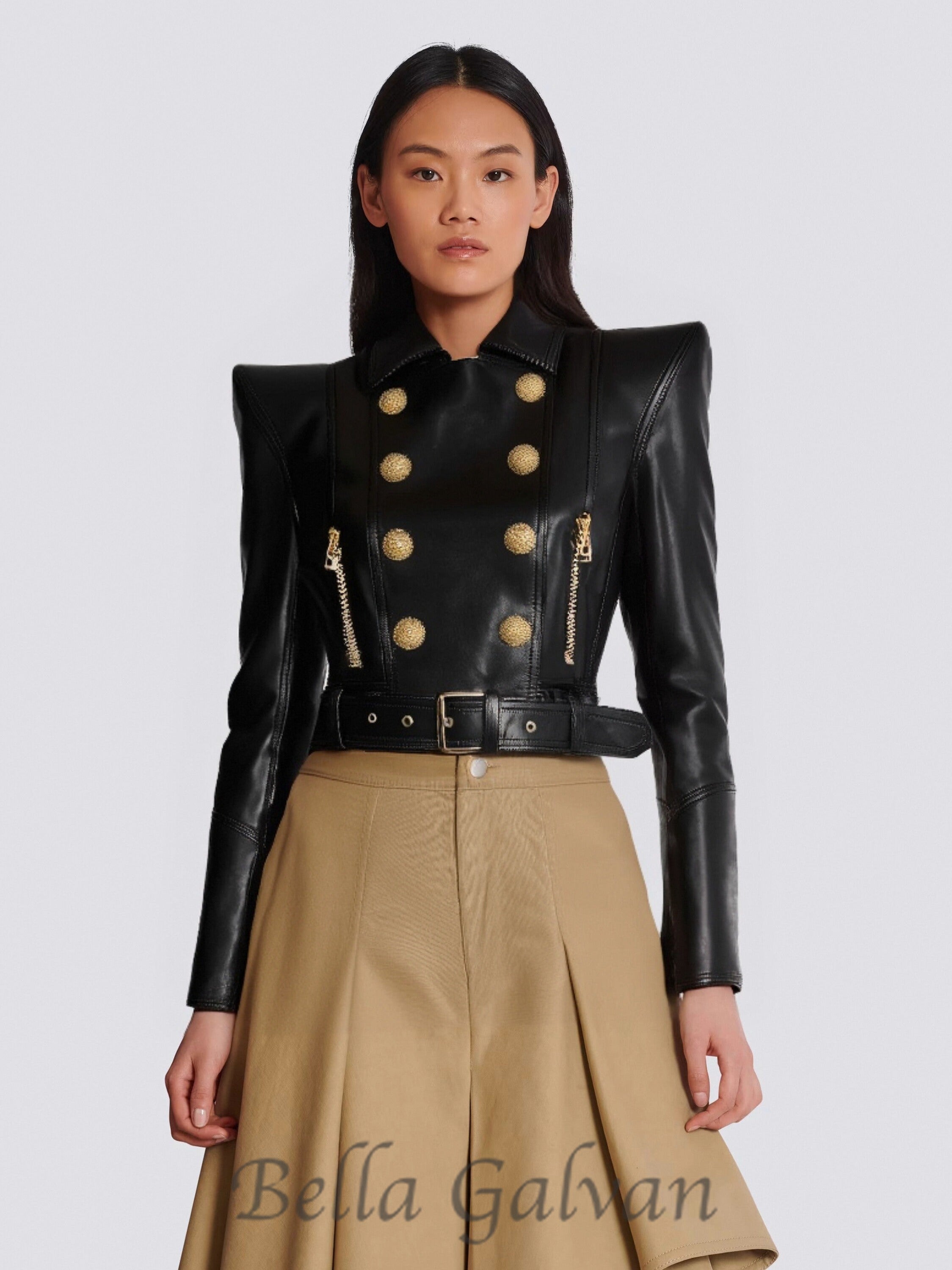 Flowering Girl Women Perfecto cropped leather jacket in black
