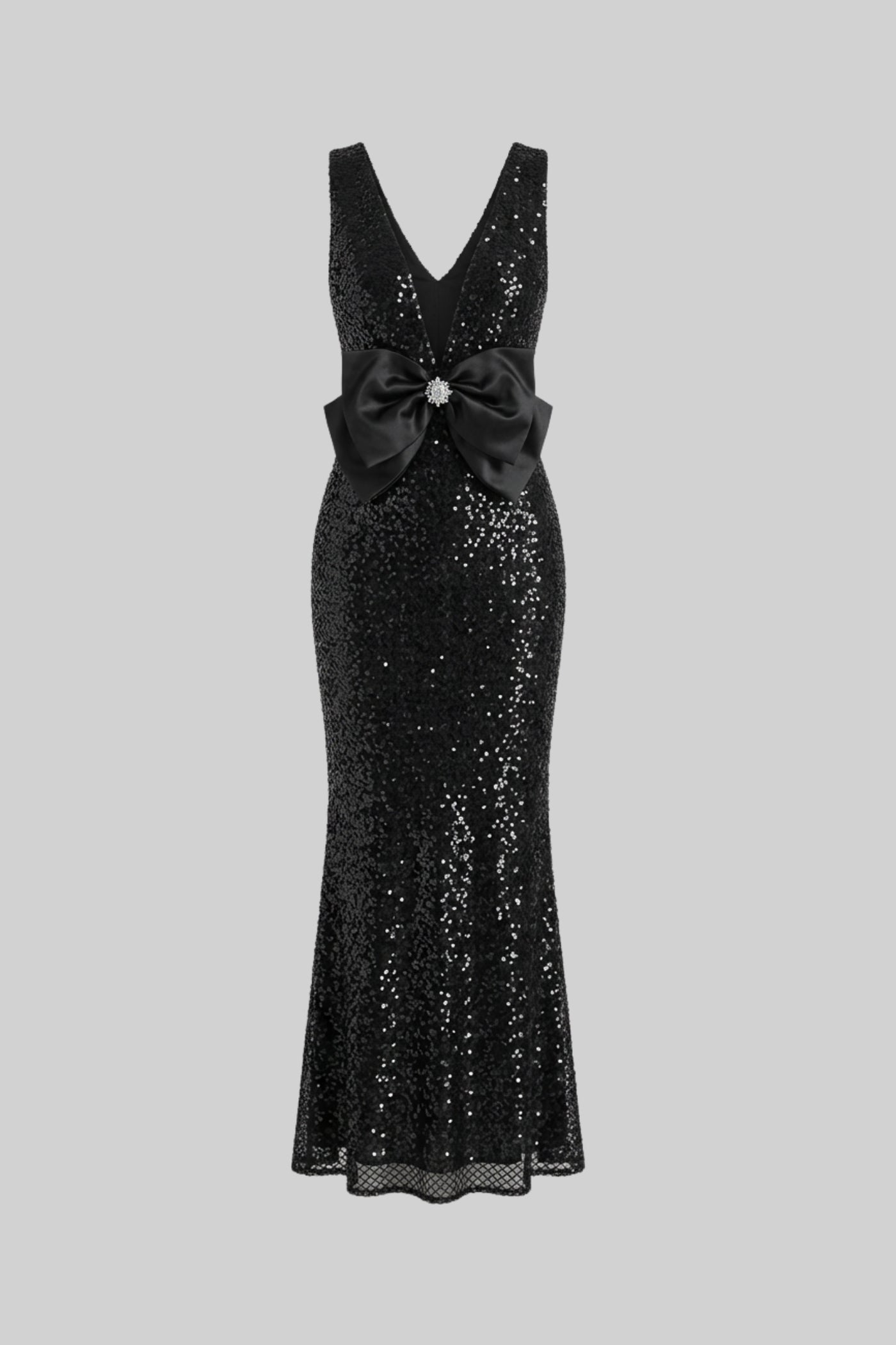 Flowering Girl Women Sequin Maxi Dress With Satin Bow Detail - Black