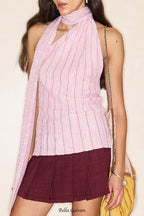 Striped halterneck sleeveless vest in pink