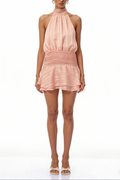 jane Halterneck Pleated Chiffon Mini Dress in pink