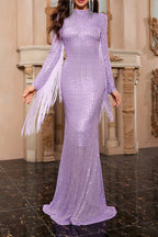 Flowering Girl Women Sequin Fringe Maxi Dress In Purple
