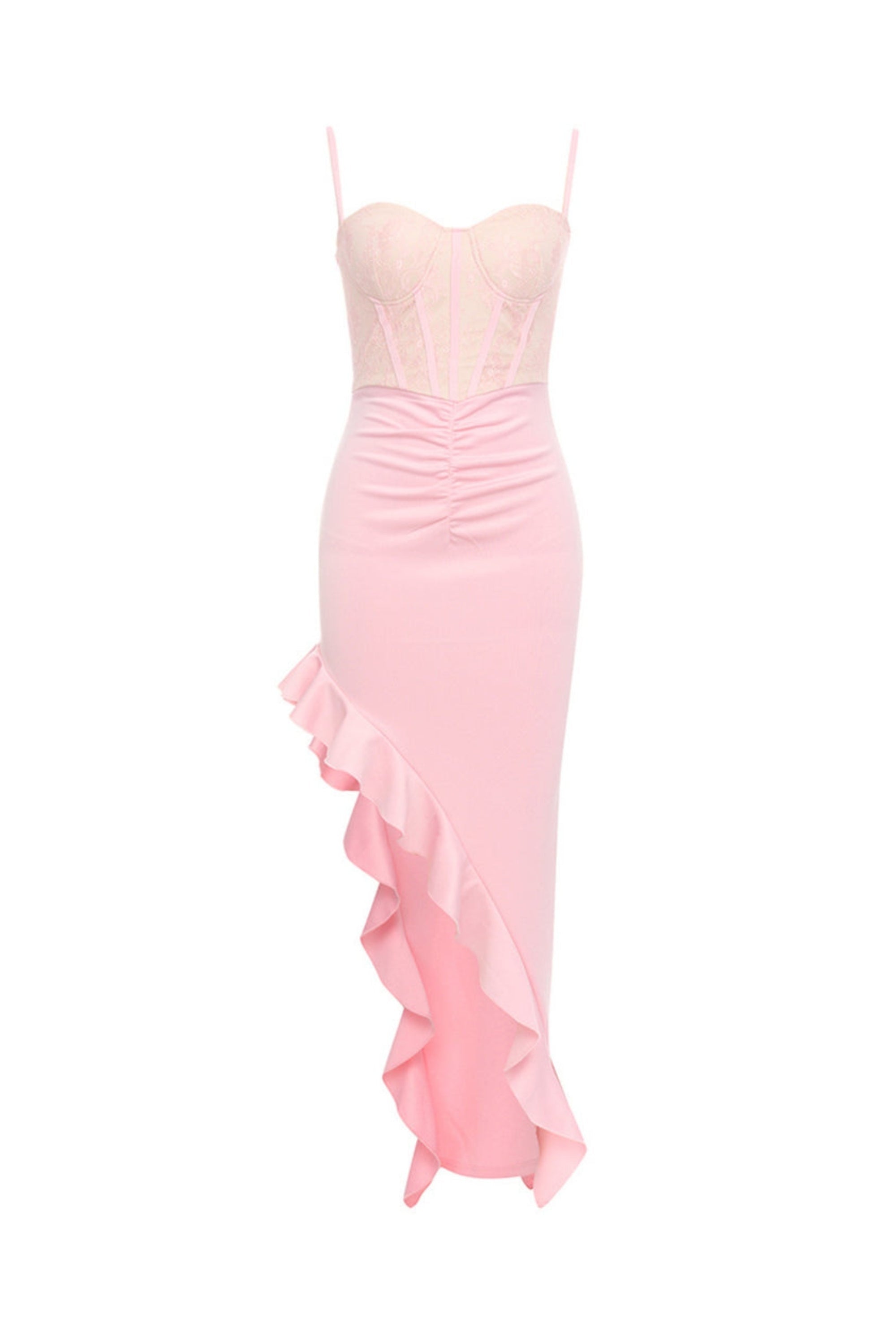 Flowering Girl Women Pink Suspender Lace Ruffle Dress