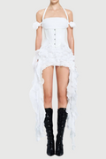 Flowering Girl Women elva halter three-dimensional flower irregular tassel mini dress in white