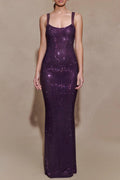 Modesty Sequin Mesh Back Maxi Dress - Purple
