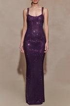 Modesty Sequin Mesh Back Maxi Dress - Purple