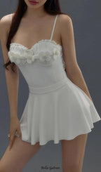 Flowering Girl Women Deance White Flower One-Piece Swimsuit & Skirt