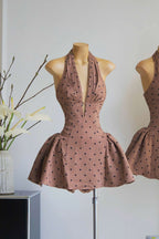 Flowering Girl Women Tiffany Plunge Dot Mini Dress