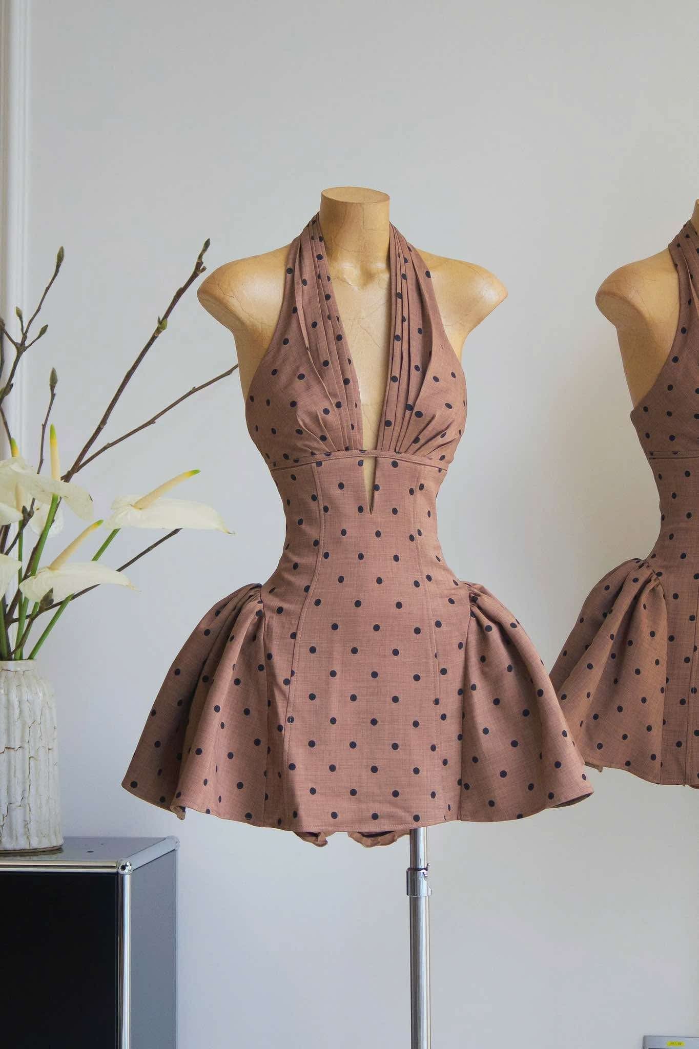 Flowering Girl Women Tiffany Plunge Dot Mini Dress