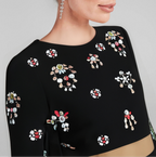 Flowering Girl Women Black Rhinestone Embellished Skirt Set