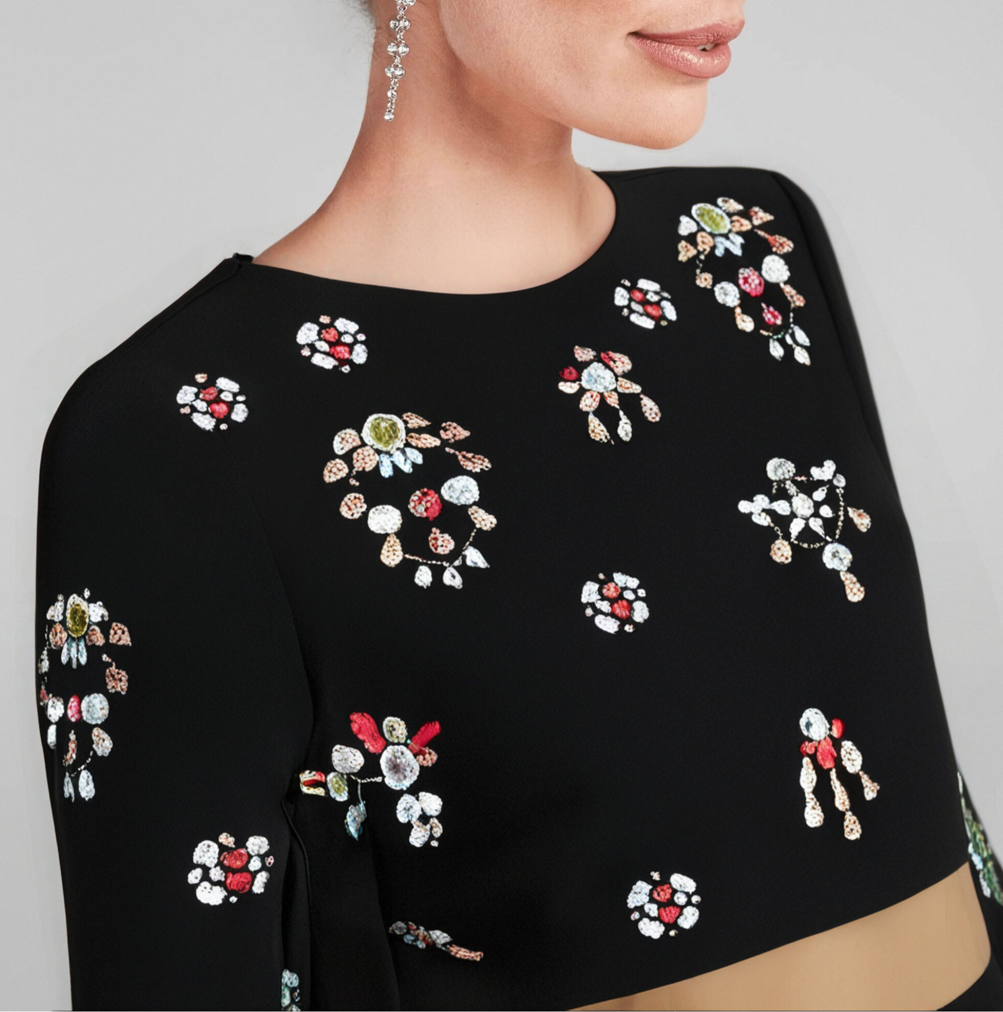 Flowering Girl Women Black Rhinestone Embellished Skirt Set