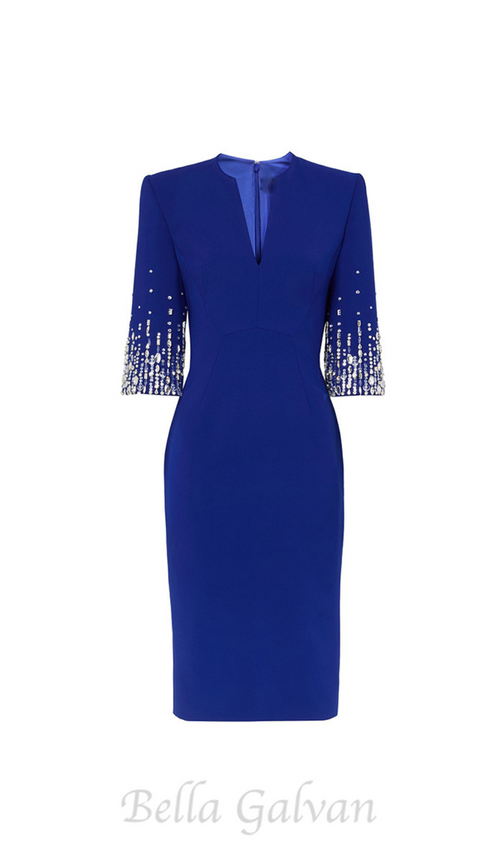 Flowering Girl Women biela v-neck crystal-embellished midi dress in blue