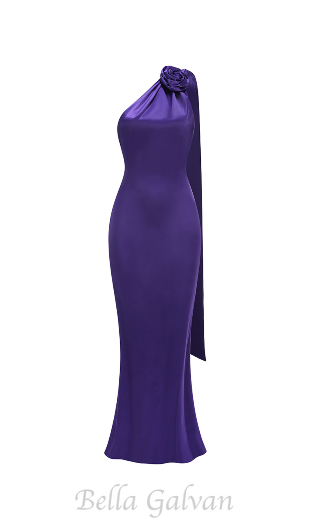Flowering Girl Women satin wrap halter gown with flower in purple