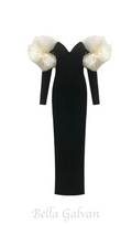 Flowering Girl Women bowknot floral-shape embellished maxi dress in black
