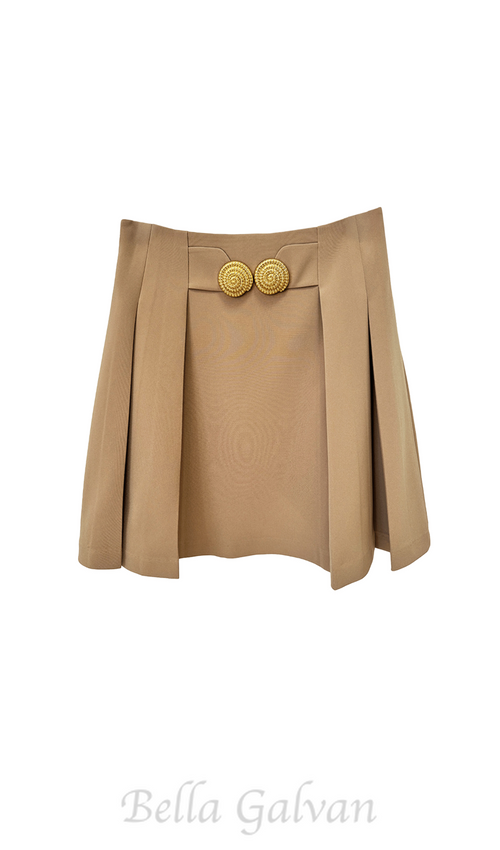 Flowering Girl Women Asina Gold Buttoned Mini Skirt in Khaki