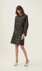 Flowering Girl Women Jeannette black studded check mini shirt dress