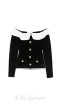 Flowering Girl Women claire chenille knit off shoulder top in black