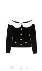 Flowering Girl Women claire chenille knit off shoulder top in black