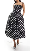 Flowering Girl Women strap midi dress in mono polka dot