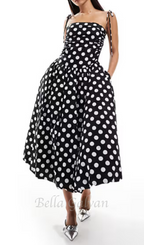 Flowering Girl Women strap midi dress in mono polka dot