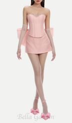 Flowering Girl Women back bowknot embellished skirt suit in pink