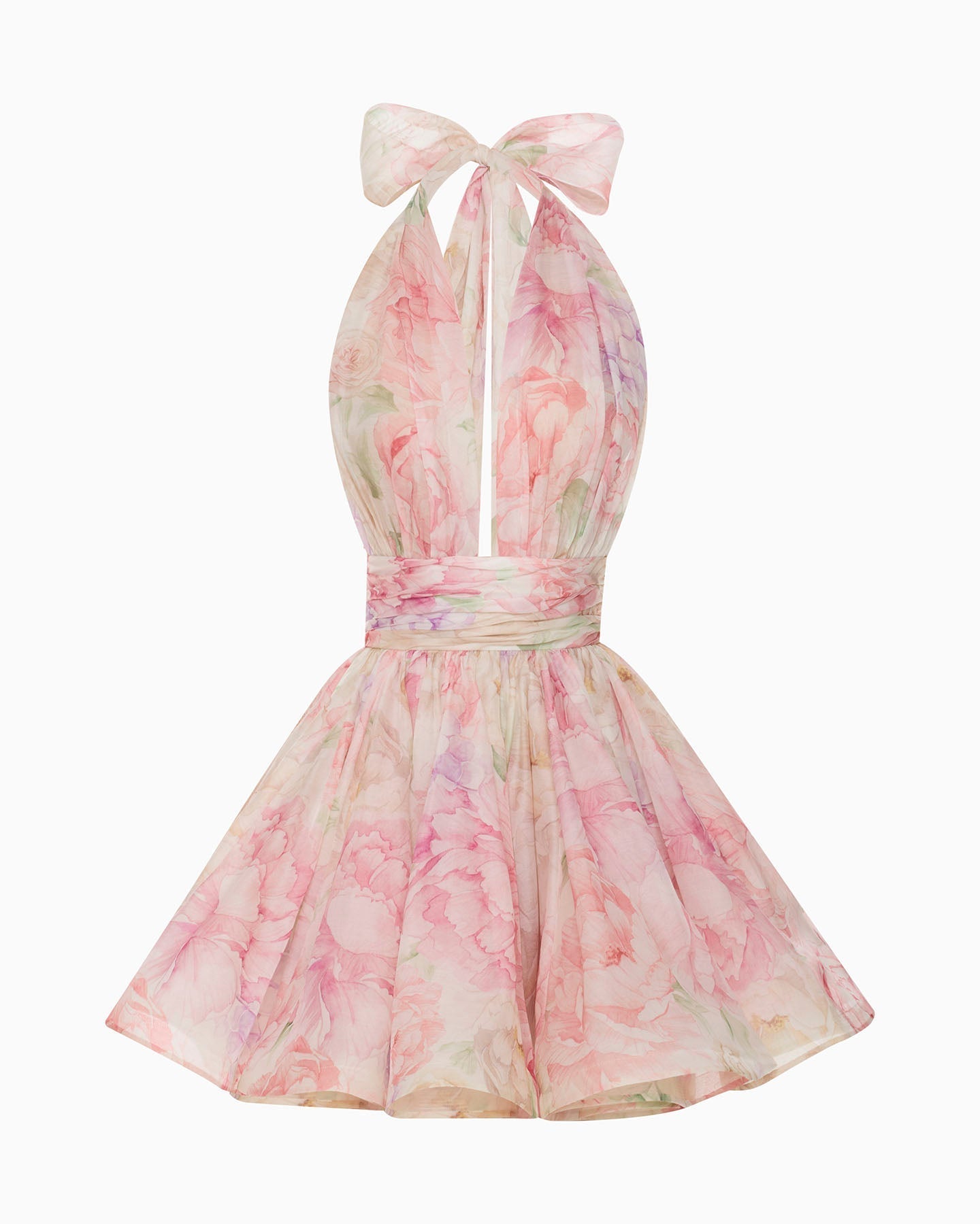 murray floral print halter backless mini dress - pink