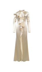 Flowering Girl Women Rae Champagne One-Shoulder Ruffle Embellished Maxi Dress