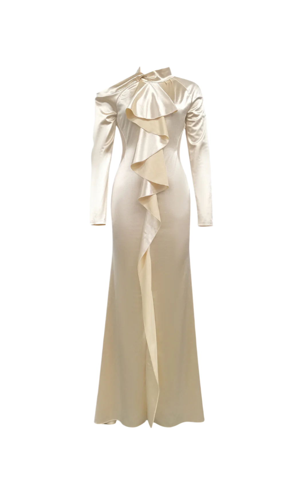Flowering Girl Women Rae Champagne One-Shoulder Ruffle Embellished Maxi Dress
