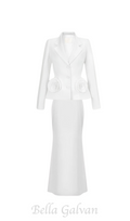 Flowering Girl Women flower embellished jacket skirt set in white