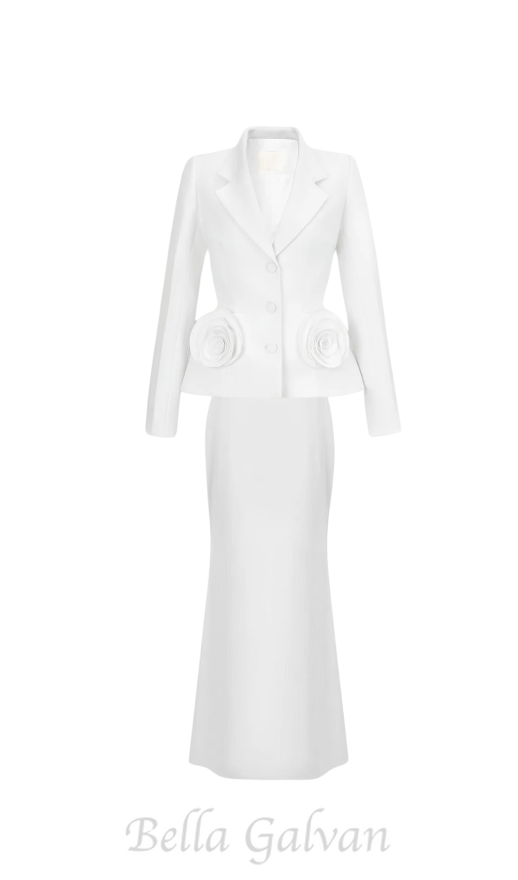 Flowering Girl Women flower embellished jacket skirt set in white