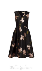 Flowering Girl Women floral jacquard midi dress in black