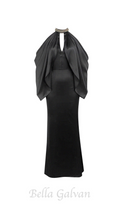 Flowering Girl Women off-shoulder crystal halter maxi dress in black