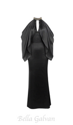 Flowering Girl Women off-shoulder crystal halter maxi dress in black