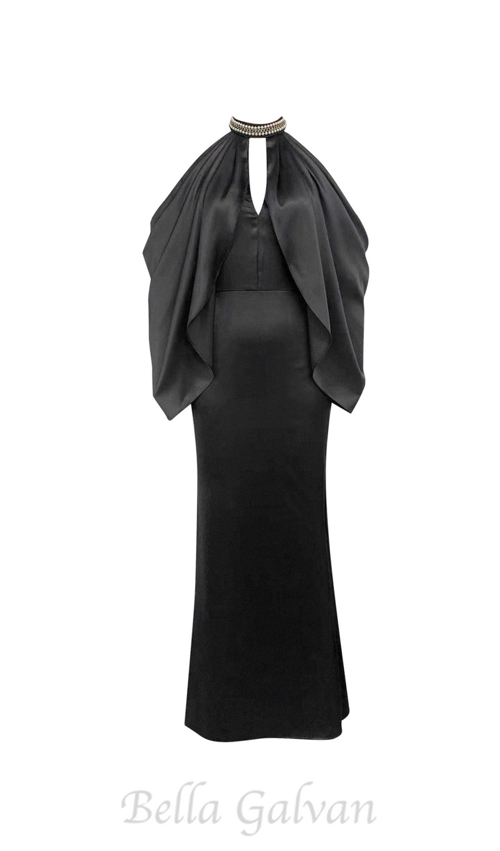 Flowering Girl Women off-shoulder crystal halter maxi dress in black