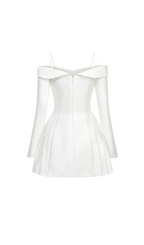 Flowering Girl Women off-shoulder pleated trim mini dress in white