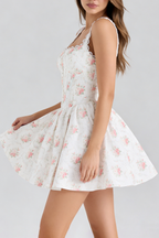 Hedy Elastic Printed Tie-Waist Mini Dress——Pink