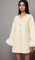Flowering Girl Women Frédérique white wool fur embellished coat