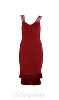 Flowering Girl Women tassel bandage lace bodycon midi dress in burgundy
