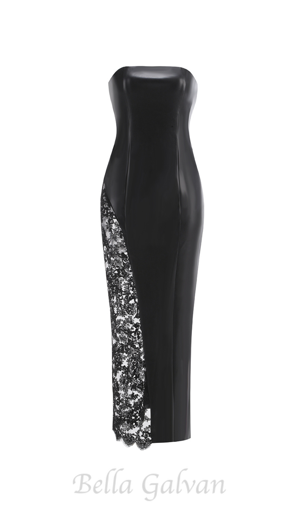 Flowering Girl Women Retha Faux Leather Lace Maxi Dress in black