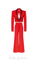 Flowering Girl Women crystal-embellished red cropped blazer set