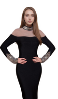 Flowering Girl Women alexandra Long Sleeve Rhinestone Bandage maxi Dress in black
