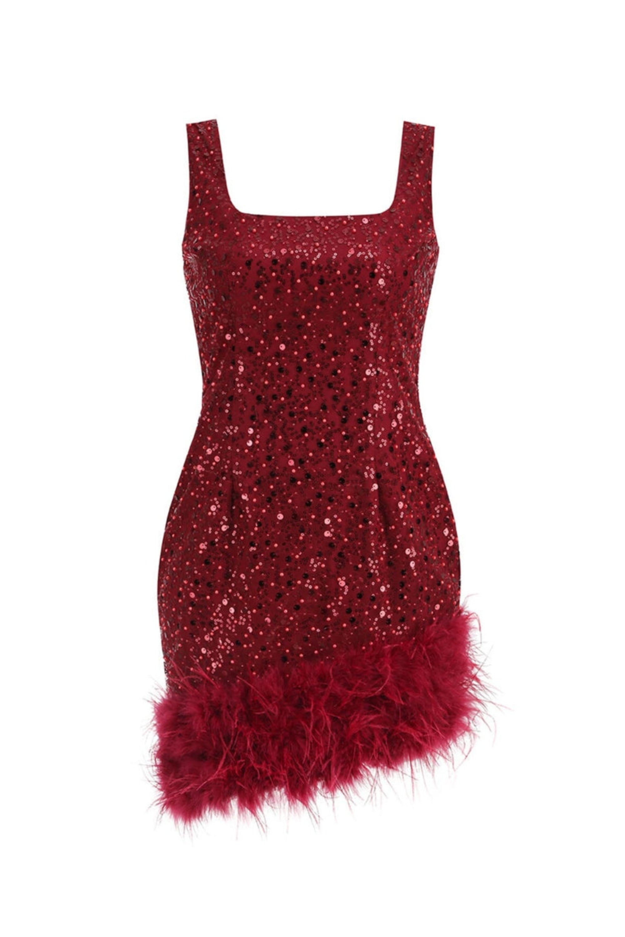 Flowering Girl Women Red Feather Sequin Dress
