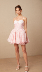 Flowering Girl Women Thérèse pink floral-print puffy mini dress