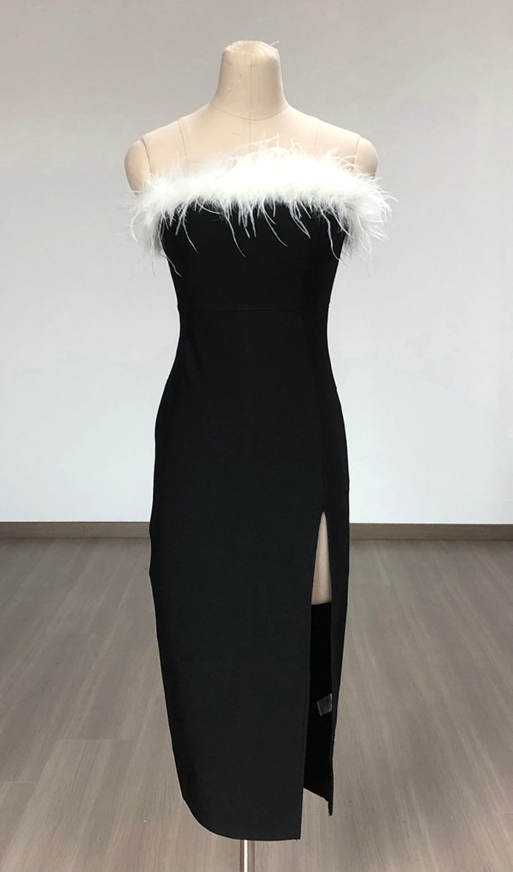 Flowering Girl Women BLACK OFF SHOULDER FEATHERS MAXI BANDAGE DRESS