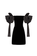 julie bow Off-shoulder mini dress in black