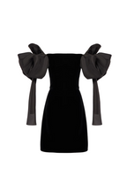 julie bow Off-shoulder mini dress in black